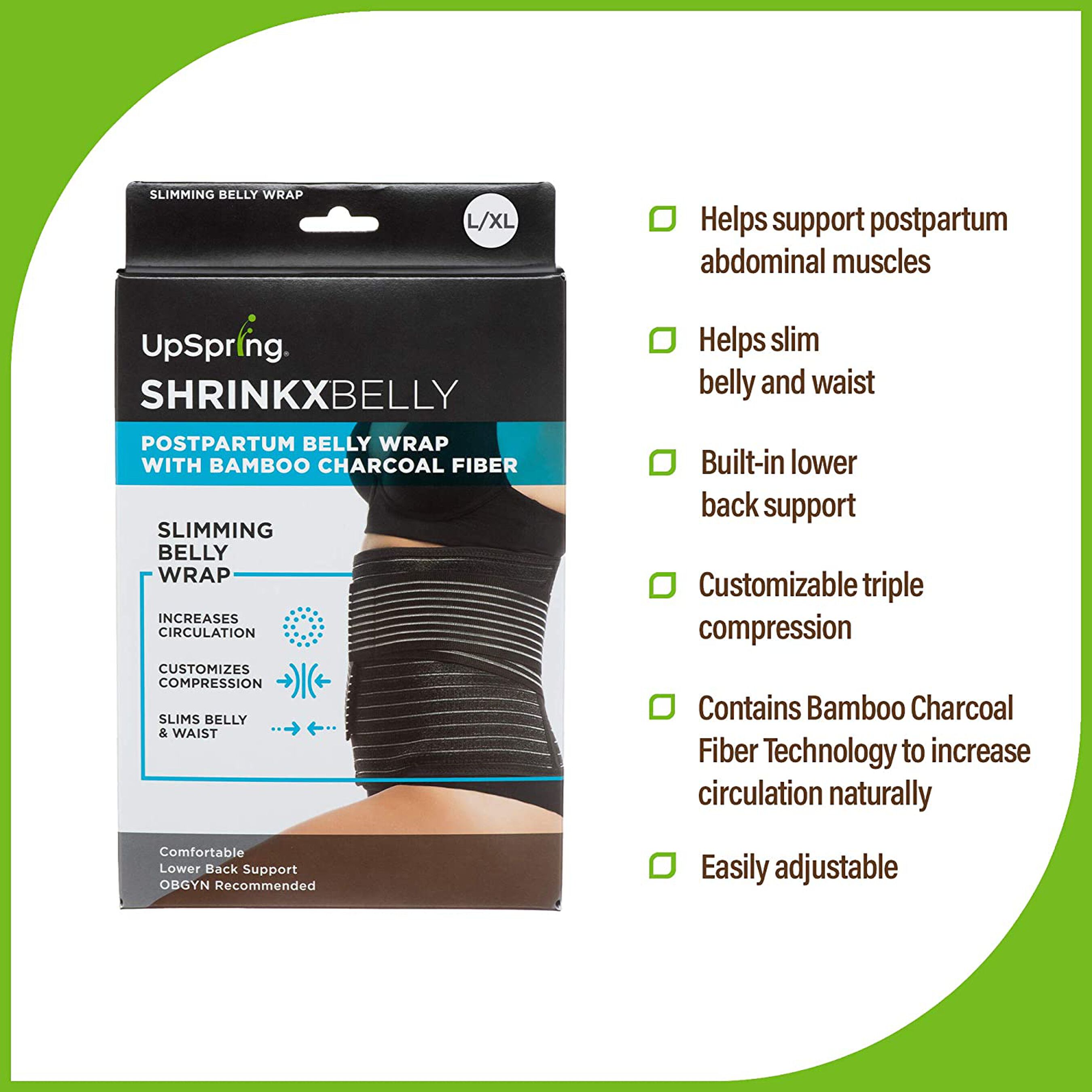 Shrinkx Belly Postpartum Belly Wrap with Bamboo Charcoal Fiber, Black, L/XL