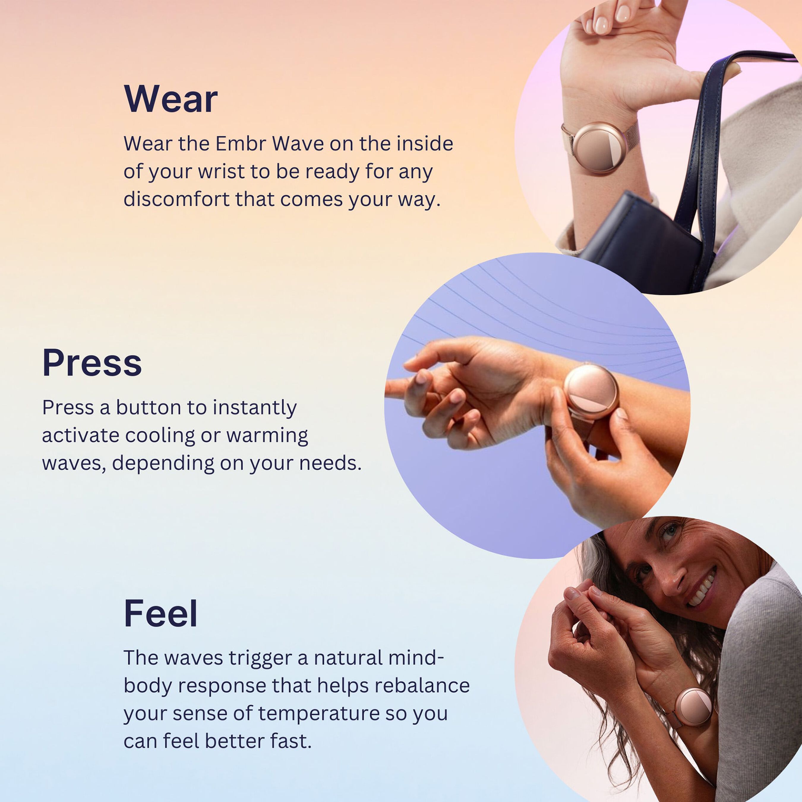 Embr Wave 2 Hot Flash Relief Wristband, Rose Gold
