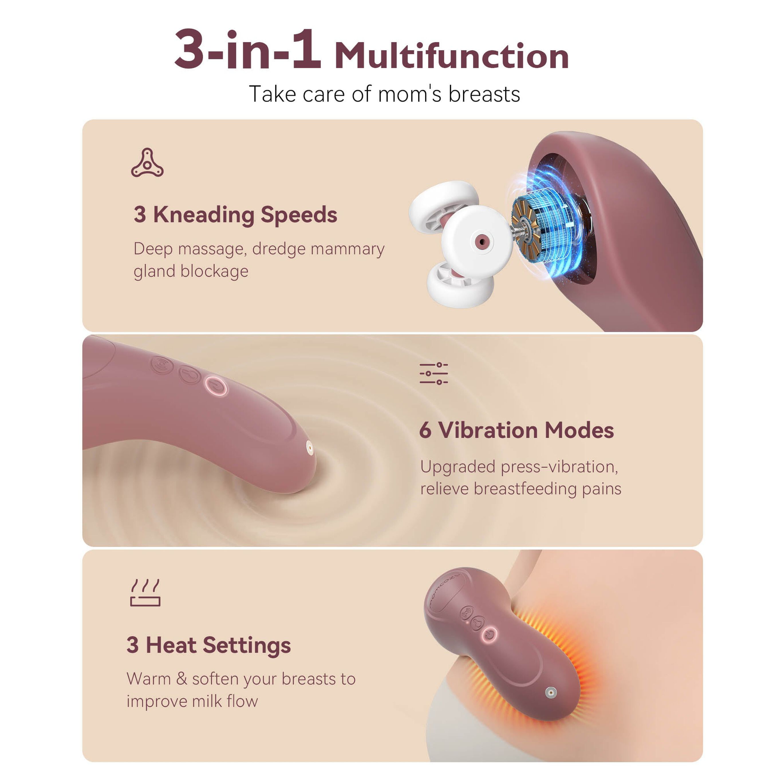 Momcozy 3-in-1 Kneading Lactation Massager