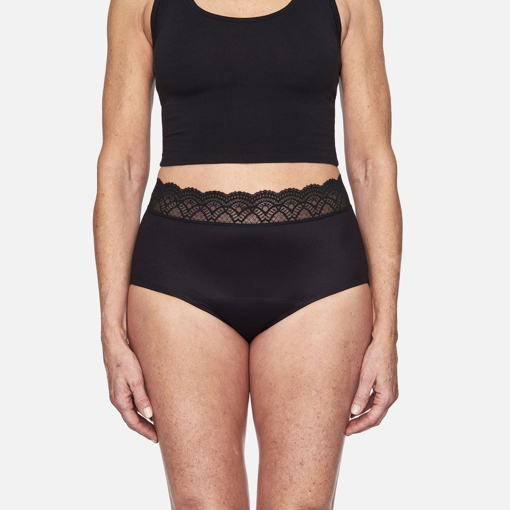 Thinx For All Leaks Signature Lace Very Light Hi-Waist Incontinence Underwear, Black, XL