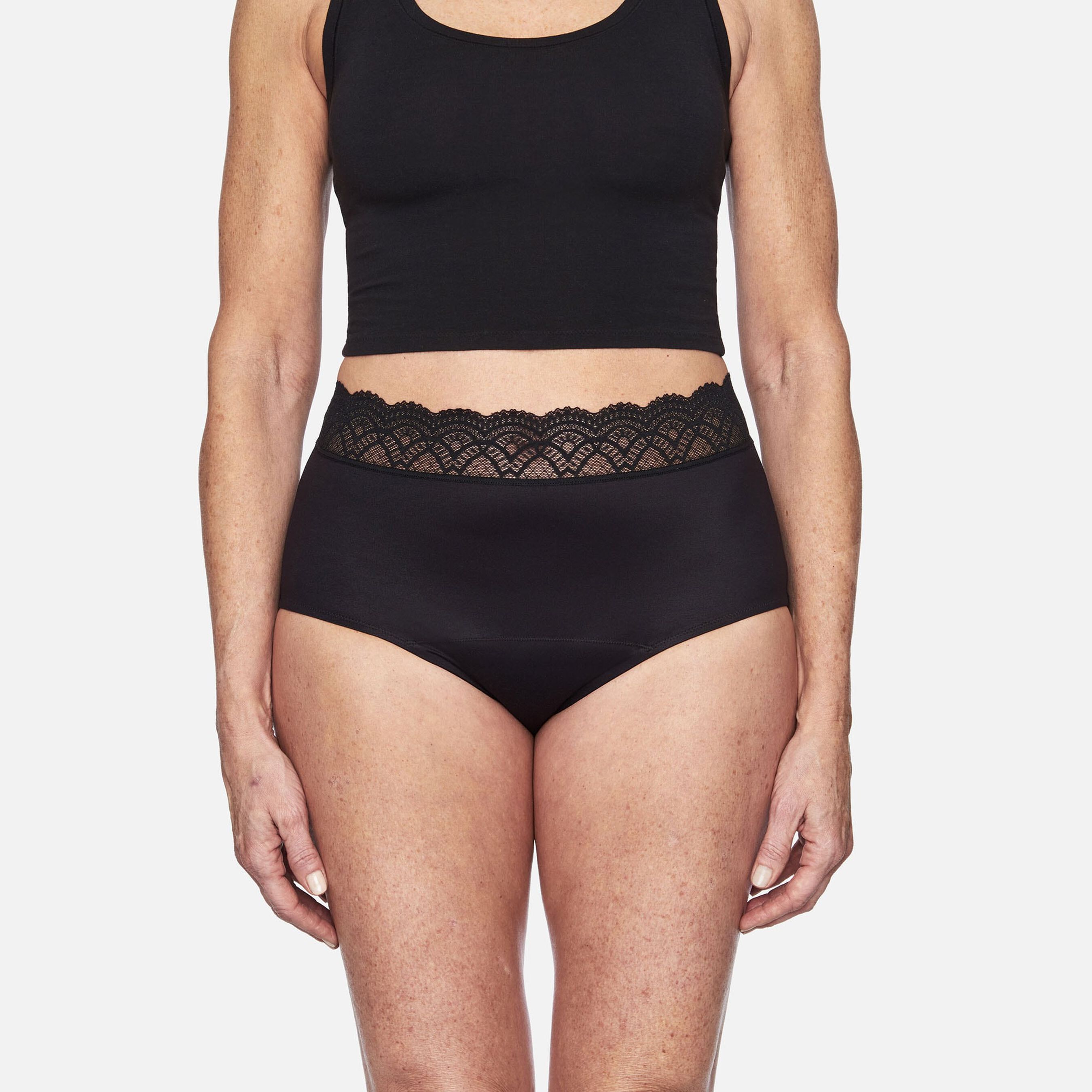 Thinx For All Leaks Signature Lace Very Light Hi-Waist Incontinence Underwear, Black, XL