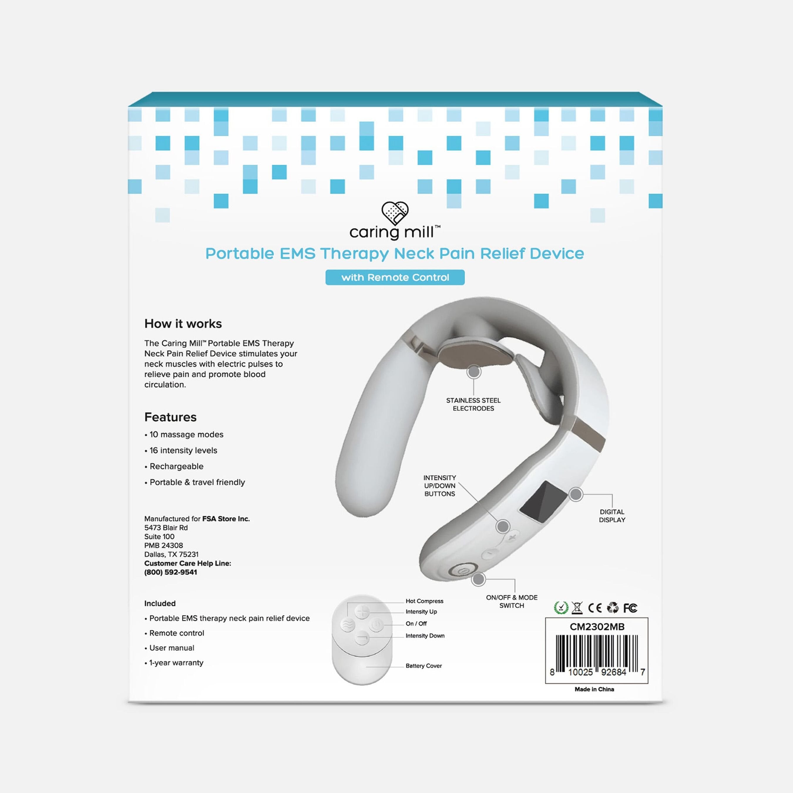 Caring Mill™ Cordless Portable Neck EMS Pain Relief Device with Heat Therapy