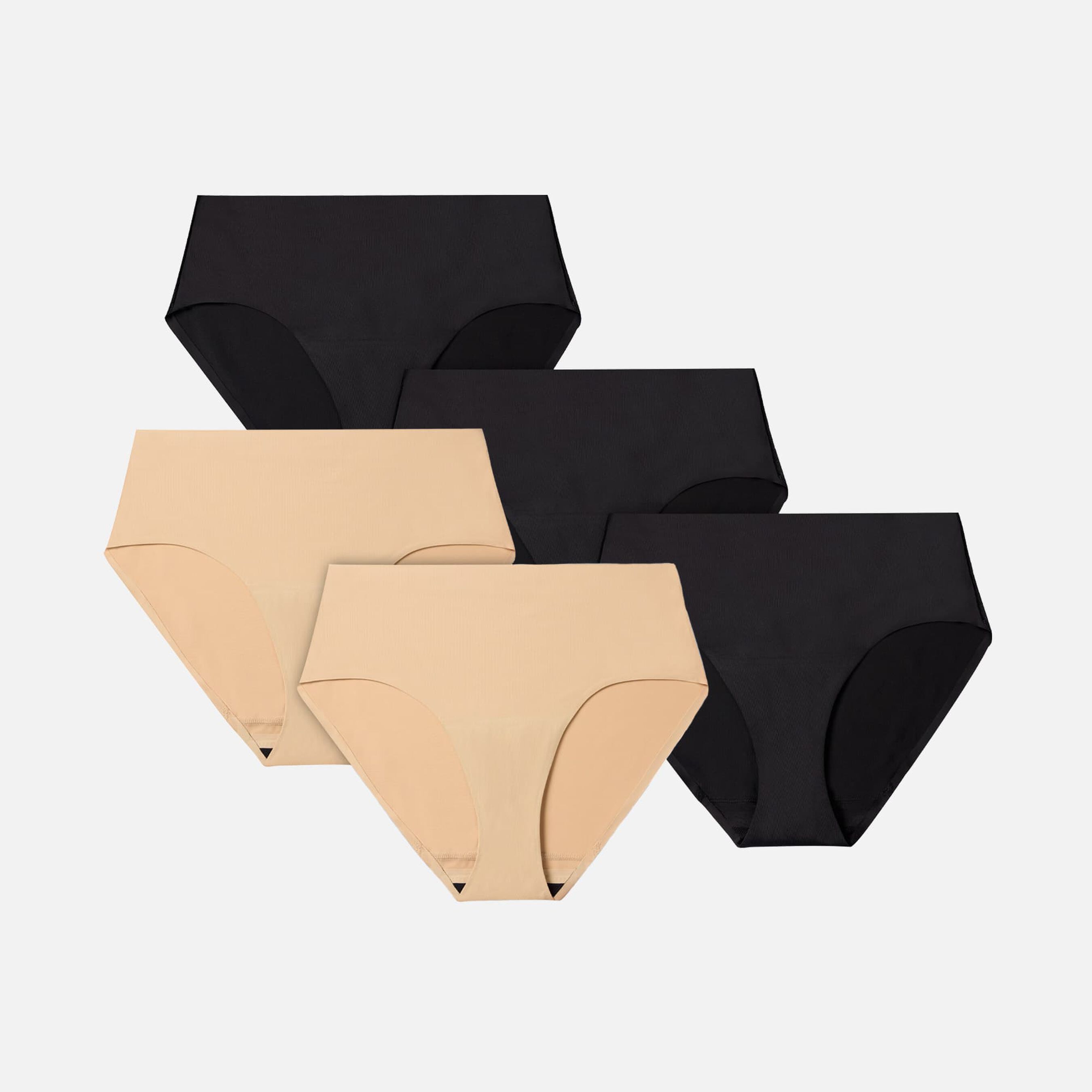 Proof Everyday Light Brief Period Underwear, 5 Pack, Black + Beige, Medium