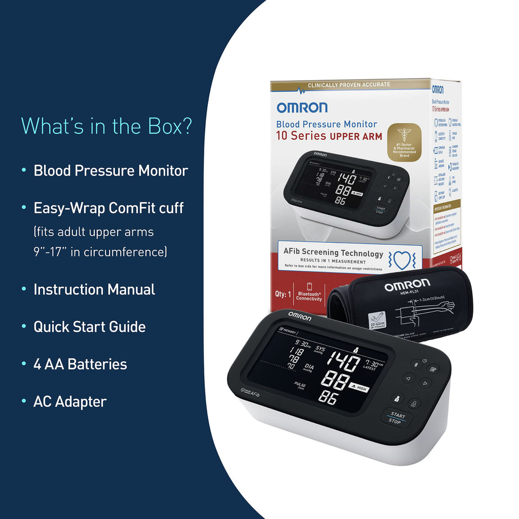 Omron 10-Series Upper Arm Blood Pressure Monitor, Connected, with AC Adapter