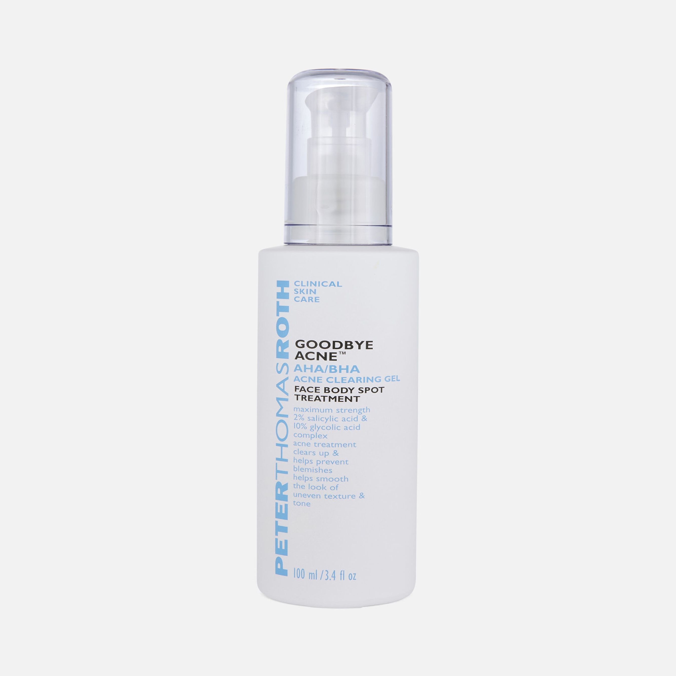 Peter Thomas Roth Goodbye Acne AHA/BHA Acne Clearing Gel Face Body Spot Treatment, 3.4 oz.