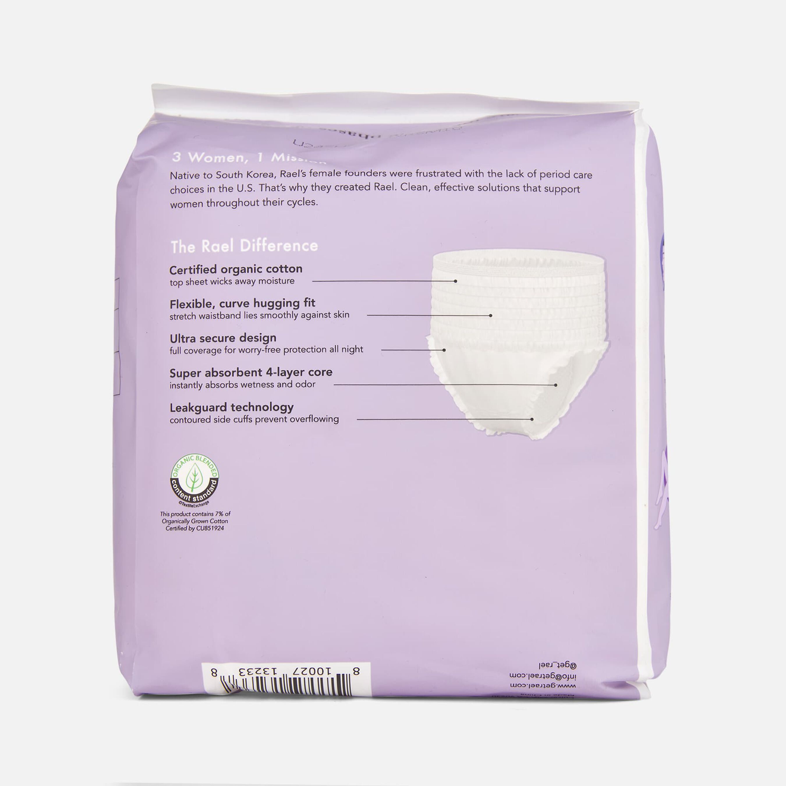 Rael Organic Cotton Cover Period Underwear (S-M), 5 ct.
