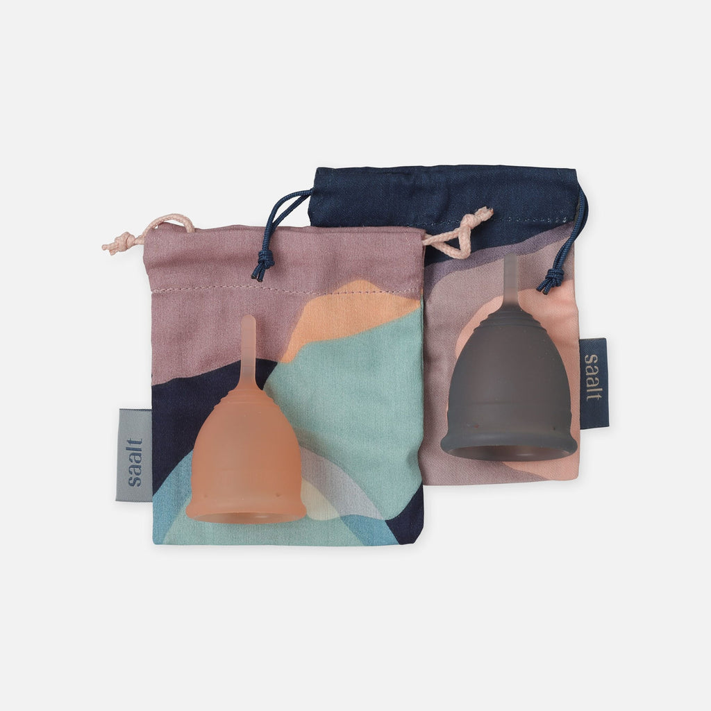 Saalt Soft Menstrual Cup, Duo Pack, Desert Blush, Small and Mist Grey, Regular